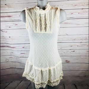 Free People ivory lace ruffle sleeveless dress- M
